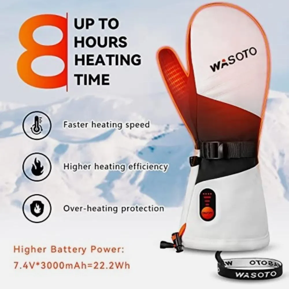 Wasoto Unisex Heated Mittens White & Black Touchscreen Thumb Size S